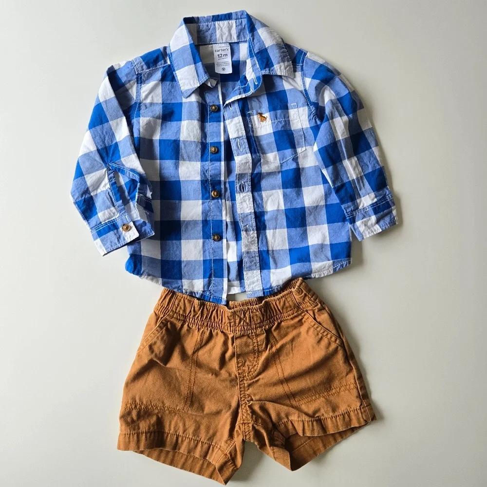 🌺 Carter's 2-Piece Button-Front Top & Canvas Short Set - Toddler Boy
